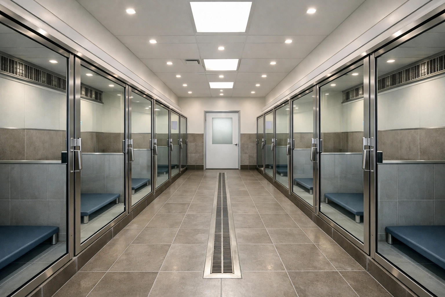 Modern pet boarding facility infrastructure showing high-end physical assets protected by commercial insurance.